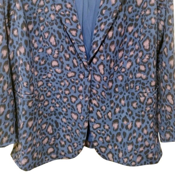 IMAN: 2pc Leopard Print Straight Leg Pantsuit, Size 2X, Blue, Grey, Black - Picture 7 of 11